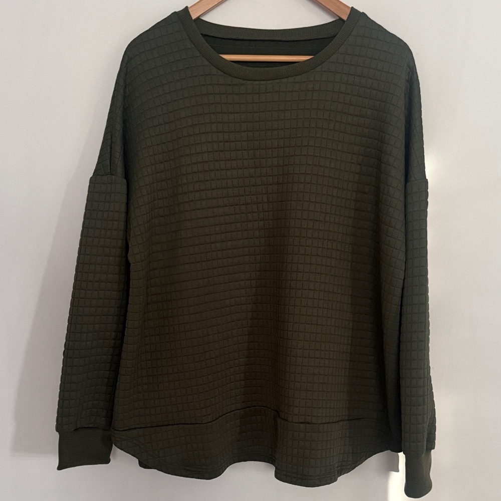 Women Green Crew Neck Long Sleeve Pullover Sweatshirt Top Size 2X